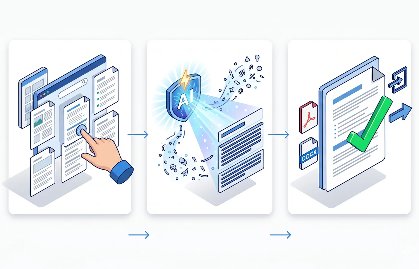 Three-step proposal workflow from template to export